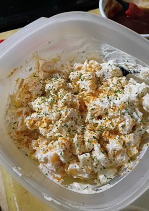 A picture of Rutabaga Salad (a low carb protein packed potato salad alternative).