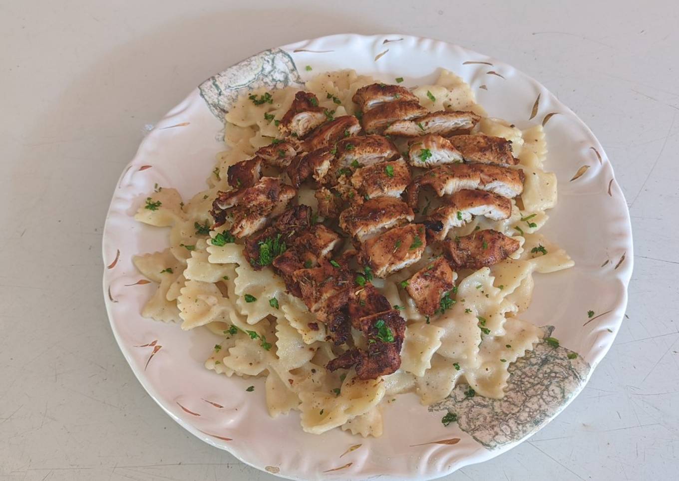 Cajun Chicken and Farfalle Alfredo Pasta