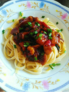 Foto resep Spaghetti Black sweet fettuccine