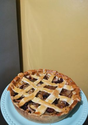 Una foto de Tarta de pera con arándanos