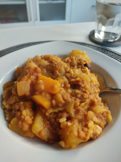 Una foto de Lentejas con calabaza de aprovechamiento