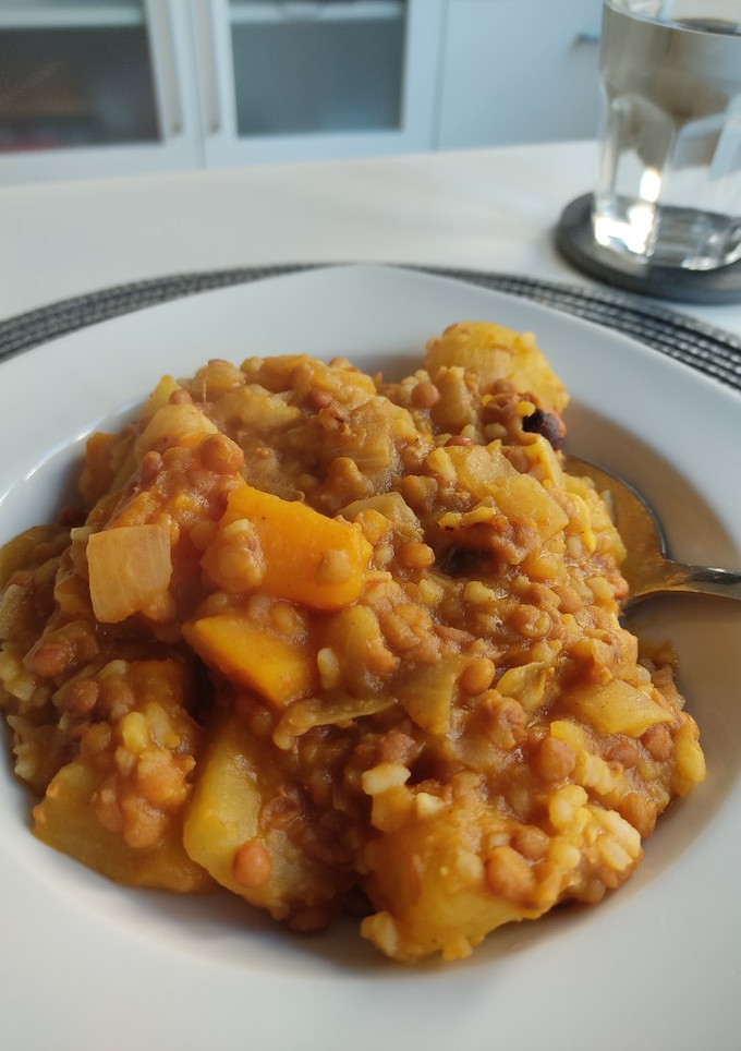 Una foto de Lentejas con calabaza de aprovechamiento