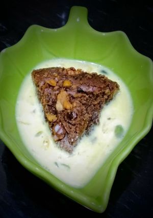 A picture of Wheat Brownie cake with masala milk.