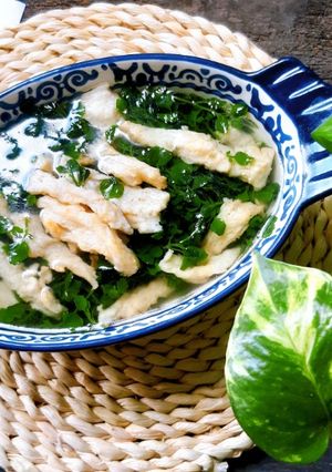 Hình của món Canh xà lách xoong nấu chả chay.