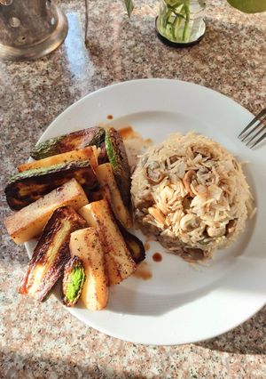 A picture of Broad beans rice and veggies.