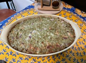 Une photo de Crozets au thon, oignon rouge et panaché de mascarpone gorgonzola