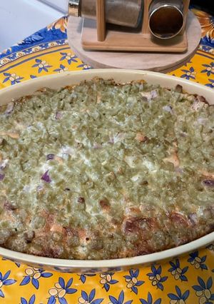 A picture of Crozets with Tuna, Red Onion, and Mascarpone Gorgonzola Blend.