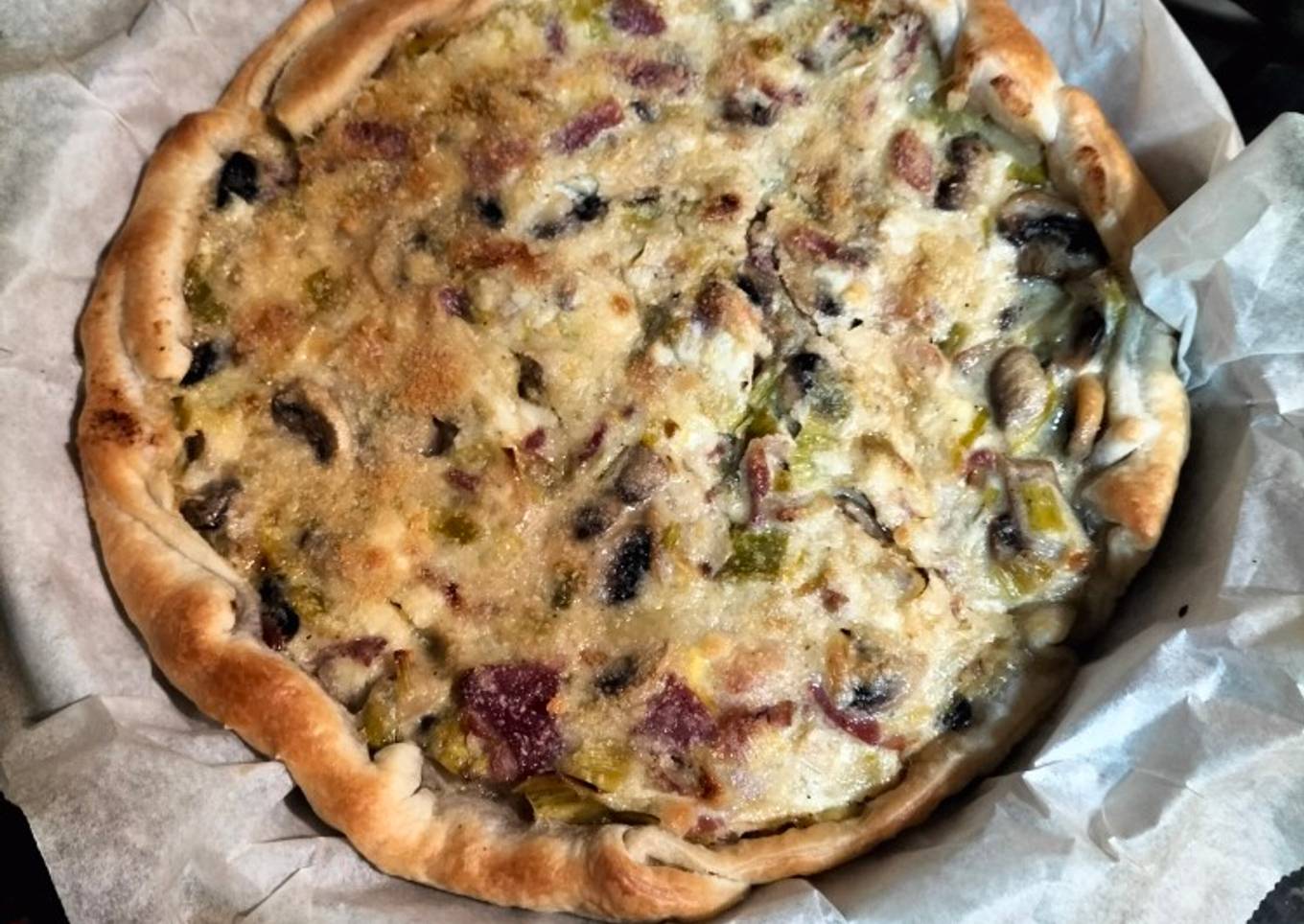 Quiche de puerros y champiñones