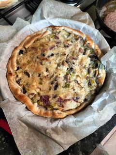 Una foto de Quiche de puerros y champiñones