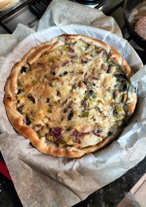 Una foto de Quiche de puerros y champiñones
