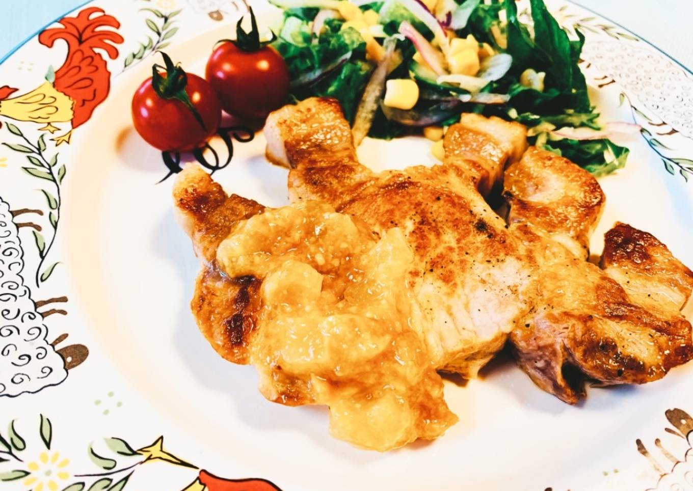 Pork chop with Miso and Apple Jam Sauce