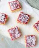 Vanilla Sponge Cake with Coconut & Jam - English School Dinner Cake