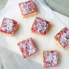 A picture of Vanilla Sponge Cake with Coconut & Jam - English School Dinner Cake.