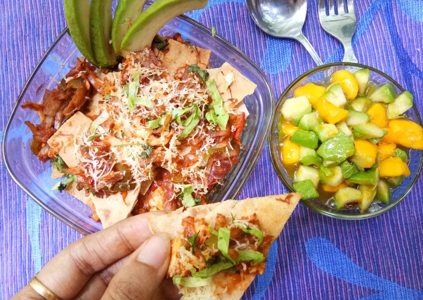 Left-over roti Nachos with Mango-Avocado salad