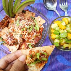 A picture of Left-over roti Nachos with Mango-Avocado salad.