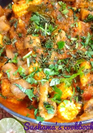 मशरुम-बेबीकॉर्न व्हेज करी (Mushroom Babycorn Veg Curry Recipe In Marathi) रेसिपी चे मुख्य फोटो 