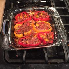 A picture of Cara's stuffed bell peppers.