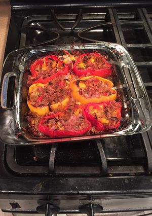 A picture of Cara's stuffed bell peppers.