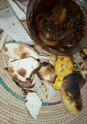 A picture of Charcoal grill plantain and yam.