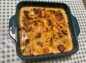 Une photo de Fondue d’endives gratinée aux saucisses et emmental