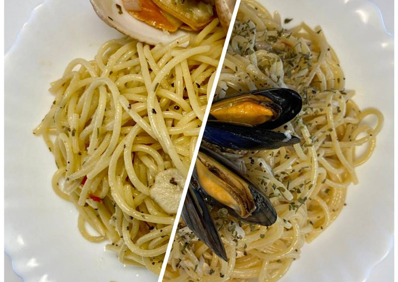 Spaghetti Clam/Mussels with Garlic and Chilli 白酒蒜辣海鮮意粉