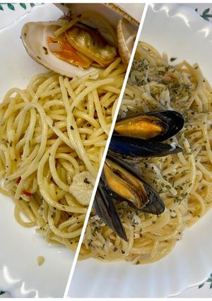 A picture of Spaghetti Clam/Mussels with Garlic and Chilli 白酒蒜辣海鮮意粉.