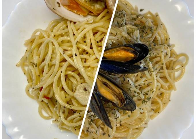 Recipe of Any-night-of-the-week Spaghetti Clam/Mussels with Garlic and Chilli 白酒蒜辣海鮮意粉