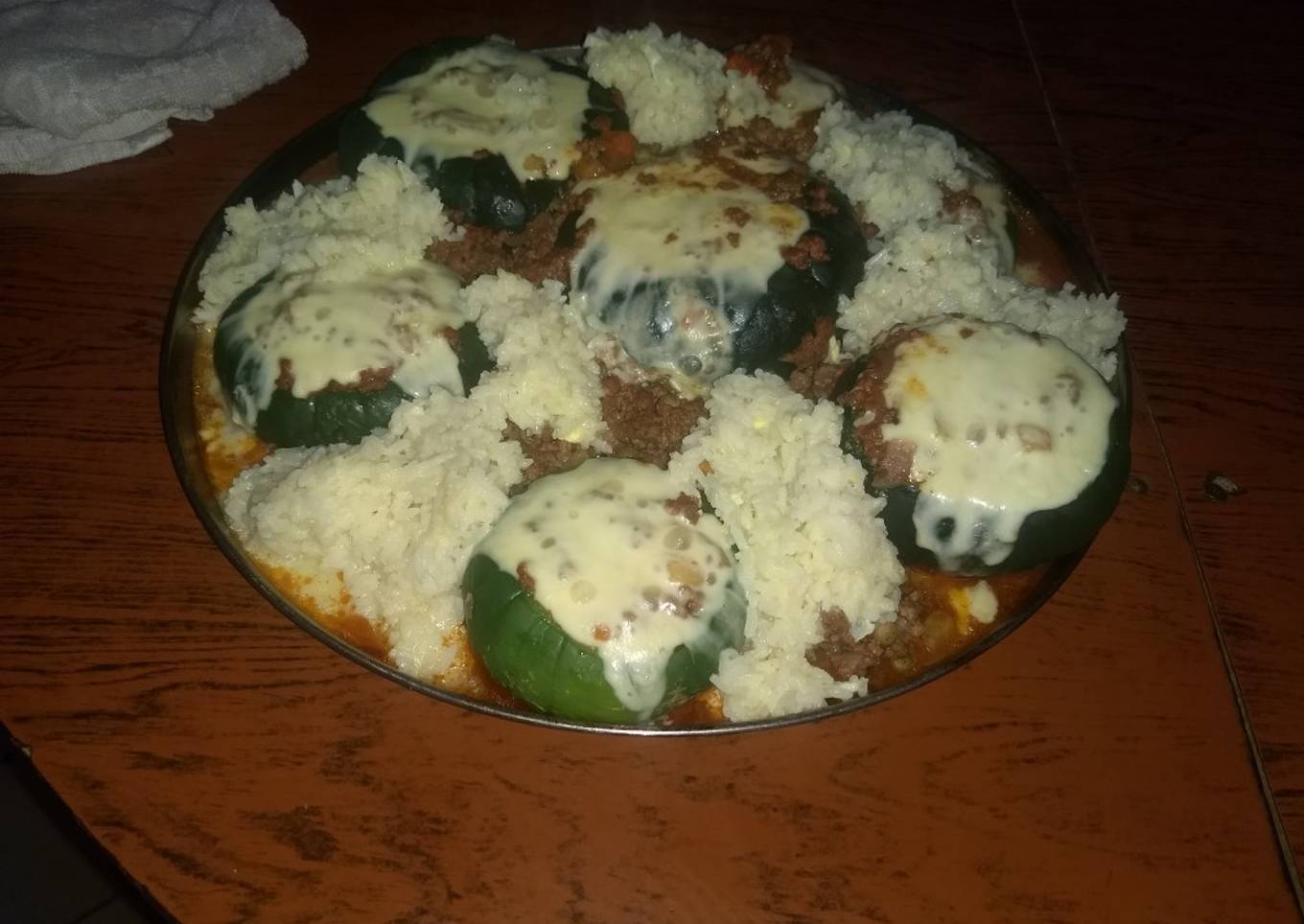 Zapallos rellenos con carne picada y arroz