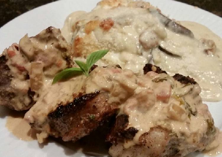 Recipe of Yummy Brad's lamb chops w/ vodka, tomato, basil, cream sauce