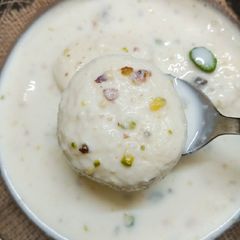 A picture of Dryfruits and Gulkand Stuffed Instant Rasmalai.