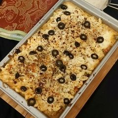 A picture of Baked vegetables with pasta.