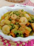 Curry de guisantes y gambas