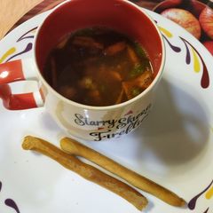 A picture of Chicken n vegetable soup.
