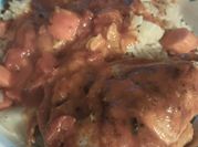 A picture of balsamic chicken on rice