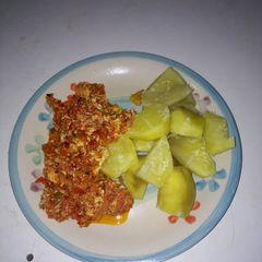 Boiled Sweet potatoes and egg sauce A picture of Boiled Sweet potatoes and egg sauce.