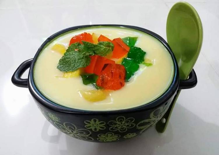 Step-by-Step Guide to Prepare Speedy 🍲🍲⚘Custard Mango Soup with Jelly ⚘🍲🍲