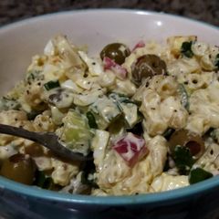A picture of Deviled egg pasta salad.