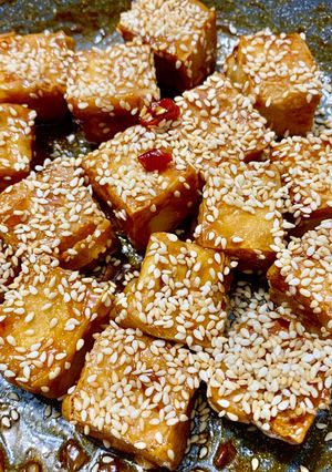 Hình của món Tàu hủ Rim Mè Chay.
