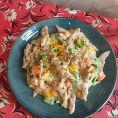 A picture of Beetroot White Sauce Pasta.