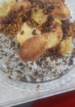 عکسی از دستور عدس‌پلو با گوشت چرخ‌کرده و سویا