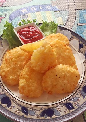 Hình của món Món ăn vặt cho bé:khoai tây miếng chiên giòn.