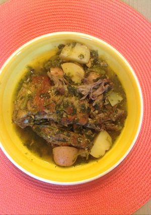 A picture of Pork Ribs with Verdolagas (Purslane).