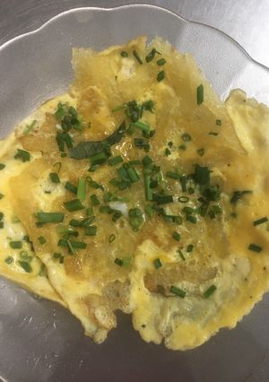 Hình của món Nui chiên trứng cho ngày mưa.