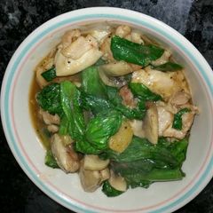 A picture of Chicken and Mustard Green Stir-fry.