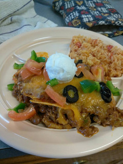 A picture of Mexican lasagna.