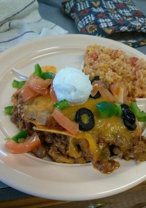 A picture of Mexican lasagna.