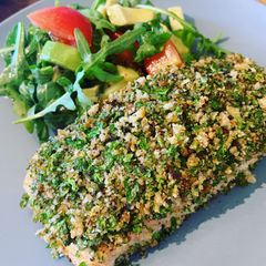 A picture of Baked Salmon with Lemon & Parsley Sourdough Crust.