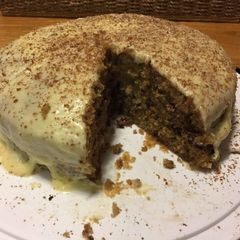 A picture of Coffee, chocolate chip cake.