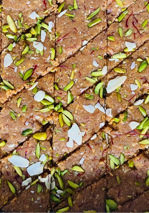 A picture of Caramel badam paak (Caramel almond fudge).