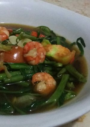 Foto resep Tumis kangkung udang simple
